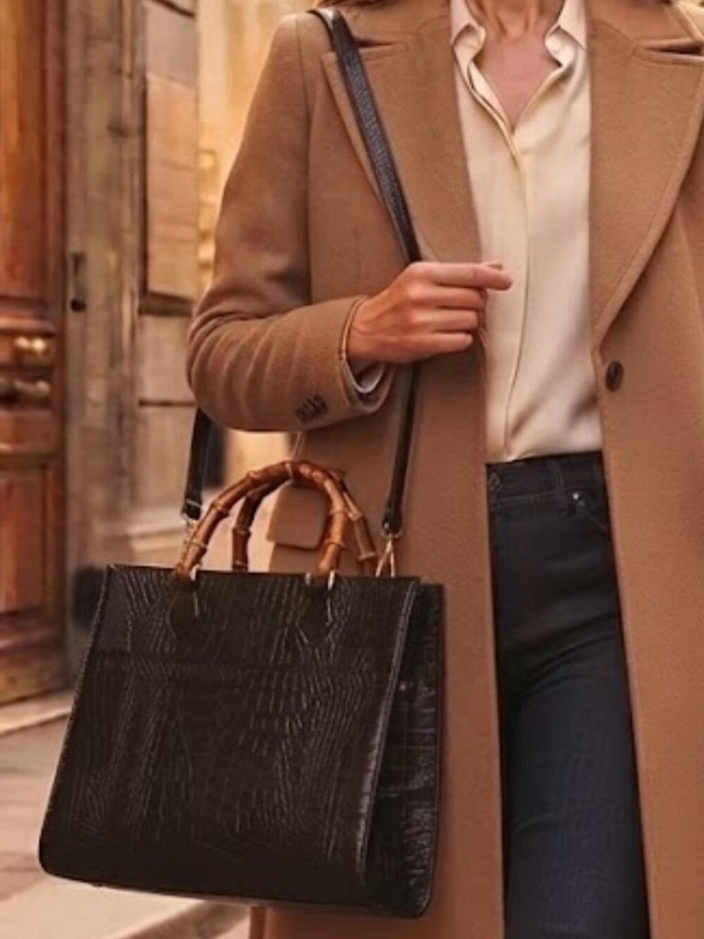 NWT Spartina Croc-Embossed Satchel with Bamboo Handles RETAIL $398